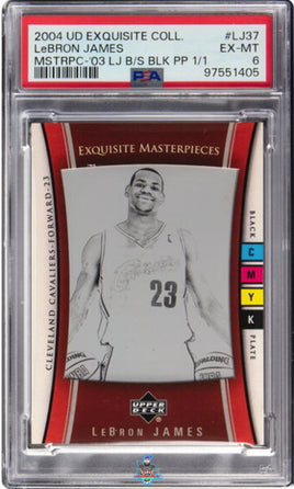 2004 LeBron James PSA 6 UD Exquisite Coll Masterpiece '03 LB B/S Blk PP 1/1