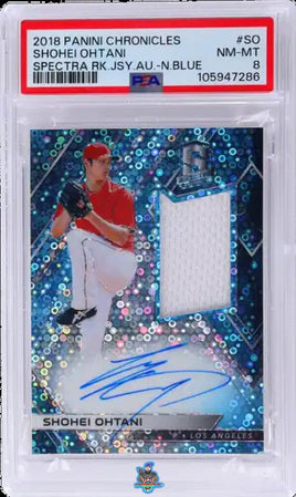 2018 Shohei Ohtani PSA 8 Chronicles Spectra Rookie Jersey Auto Blue #SO 3/75