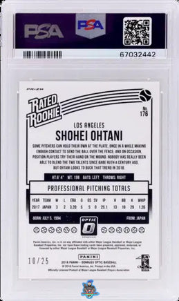 2018 Shohei Ohtani PSA 9 Donruss Optic Black #176 10/25