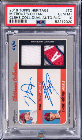 2019 Trout Ohtani PSA 10 Topps Heritage Clubhouse Coll Dual Auto Relic #TO 7/10