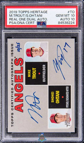 2019 Trout Ohtani PSA 10 Topps Heritage Real One Dual Auto #TO 10/25