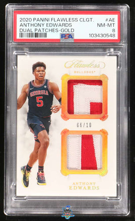 2020 Anthony Edwards PSA 8 Flawless Collegiate Rookie Patch Gold #DPAE 6/10