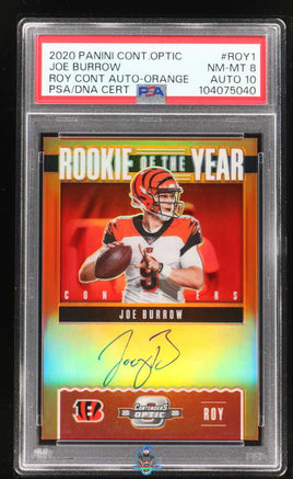 2020 Joe Burrow PSA 8 10 Contenders Optic Rookie of the Year Orange Auto 49/50