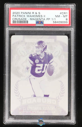 2020 Patrick Mahomes PSA 8 Rookies and Stars Crusade Magenta Printing Plate 1/1