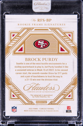 2022 Brock Purdy Raw Flawless Rookie Frame Auto Sterling Sapp Efoilution 2/5