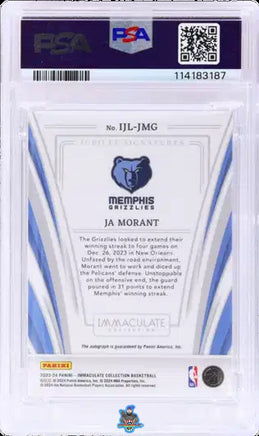 2023 Ja Morant PSA 10 Immaculate Jubilee Signatures #IJLJMG 22/25
