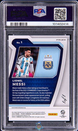2024 Lionel Messi PSA 10 Prizm Copa America Scoreres Club Black Prizm #1 1/1