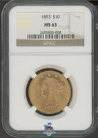 1893 MS 63 $10 Liberty Head Gold Coin NGC 2659835-008