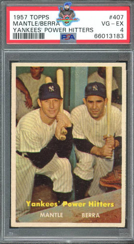 1957 Topps Mickey Mantle Yogi Berra Yankees Power Hitters #407 PSA 4 66013183