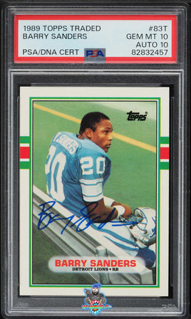 1989 Topps Traded Barry Sanders ROOKIE AUTO DNA 10 #83T PSA 10 Auto 10 82832457