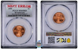 1999 1C Mint Error Broadstruck PCGS MS65 RD 38789637