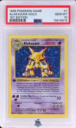 1999 Pokemon Base Set 1st Edition Holo Thin Stamp Alakazam #1 PSA 10 19815819