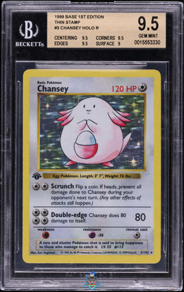 1999 Pokemon Base Set Shadowless 1st Edition Thin Stamp Holo Chansey #3 BGS 9.5 0015553330