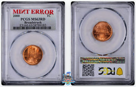 2000 1C Mint Error Broadstruck PCGS MS63 RD 38789183