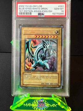 2002 Yu Gi Oh LOB Blue Eyes White Dragon 1st Edition Asian English #001 PSA 10 42770286