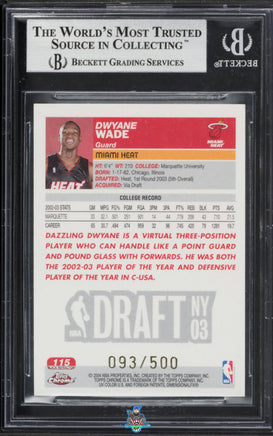 2003 Dwayne Wade BGS 9 Topps Chrome Black Refractor #115 93/500