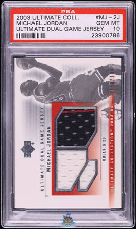 2003 Michael Jordan PSA 10 UD Ult Coll Ultimate Dual Game Jersey #MJ2J 50/100