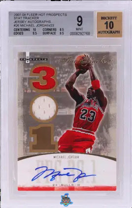 2007 Michael Jordan BGS 9 10 Fleer Hot Prospects Stat Tracker Jersey Auto /23