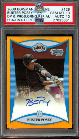 2008 Bowman Chrome Buster Posey DP and Pros Orange Ref Auto #128 20 of 25 PSA 10 Auto 10 27625051