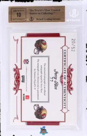 2008 Jerry Rice BGS 9.5 10 National Treasures Signature Patches #77 20/52