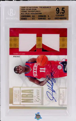 2009 Jrue Holiday BGS 9.5 10 National Treasures NBA Gear Dual Prime Auto #33 /49