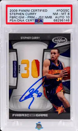 2009 Stephen Curry PSA 8 10 Certified Fabric of Game Jrsy Nmbr Prime Auto 24/25