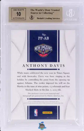 2012 Anthony Davis BGS 9.5 10 Immaculate Rookie Jumbo Patch Auto #PPAD 54/75