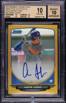 2013 Aaron Judge BGS 10 10 Bowman Chrome Gold Refractor Auto #BCAAJ /50