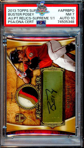2013 Buster Posey PSA 7 10 Topps Supreme Relics Red Patch Auto #APRBPO 1/1
