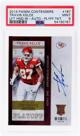 2013 Travis Kelce PSA 9 Contenders Left Hand In Auto Playoff Ticket #187 /99