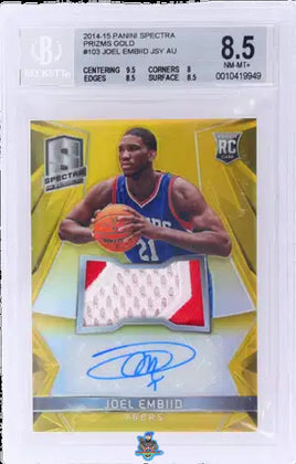 2014 Joel Embiid BGS 8.5 10 Spectra Rookie Gold Prizm Jersey Auto #103 1/10