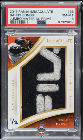 2015 Immaculate Collection Jumbo Prime Barry Bonds PATCH 1 of 2 #66 PSA 8 87329617