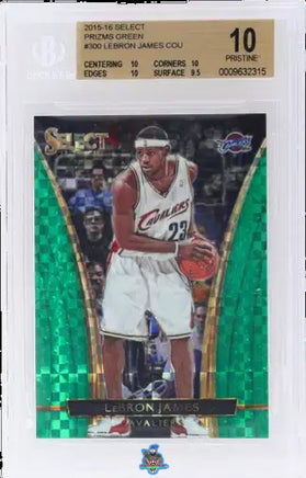 2015 LeBron James BGS 10 Select Courtside Green Prizm #300 3/5
