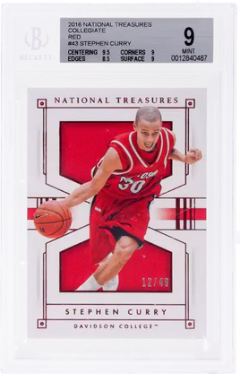 2016 National Treasures Collegiate Stephen Curry Red #43 /49 BGS 9