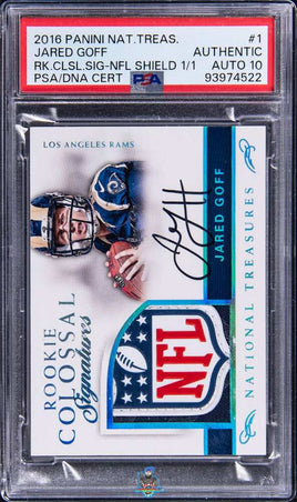 2016 Jared Goff PSA Authentic 10 Natl Treasures Rke Colossal Auto NFL Shield 1/1