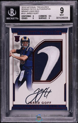 2016 Jared Goff BGS 9 10 National Treasures Rookie Patch Auto Logo Red #101 /2