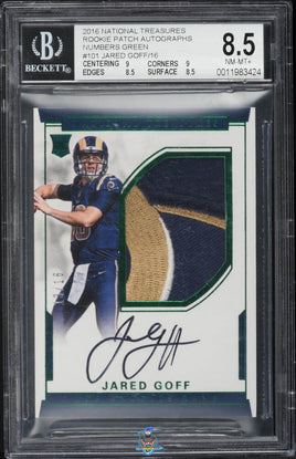 2016 Jared Goff BGS 8.5 9 National Treasures Rokie Patch Auto Green #101 /16