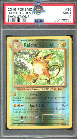 2016 Pokemon XY Evolutions Raichu - Rev Foil #36 PSA 9 65170233