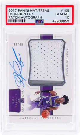 2017 De'Aaron Fox PSA 10 National Treasures Patch Auto #105 /49