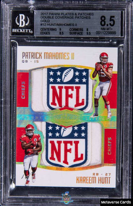 2017 Mahomes Hunt BGS 8.5 Plates & Patches Double Patches Gold Shield #DC12 1/1