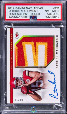 2017 Patrick Mahomes PSA 8 10 National Treasures Rookie Mat Auto Holo Gold 1/10