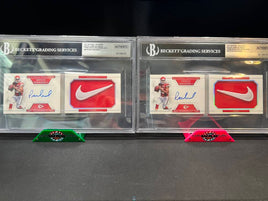 2017 National Treasures Patrick Mahomes Rookie Auto Patch - On Card Auto / Player Worn Patch 1 of 2 and 2 of 2 BGS Auth Auto 10