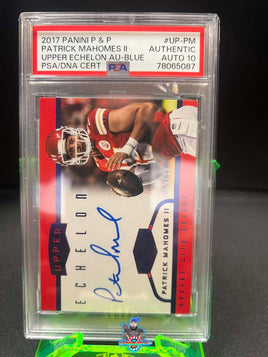 2017 Patrick Mahomes PSA Authentic 10 Plates & Patches Upr Echelon Auto Blue 9/10