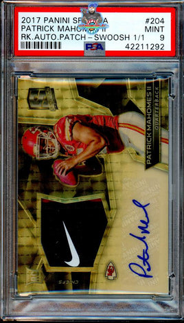 2017 Panini Spectra Patrick Mahomes RPA Swoosh #204 1 of 1 PSA 9 42211292