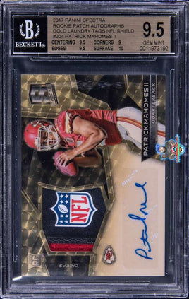 2017 Panini Spectra Rookie Patch Autograph (RPA) Gold Laundry Tags NFL Shield #204 Patrick Mahomes II Signed Patch Rookie Card 1 of 1 - BGS 9.5 Auto 10 0011973192