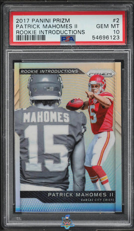 2017 Prizm Deca Patrick Mahomes Rookie Introductions #2 PSA 10