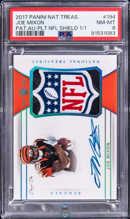 2017 Joe Mixon PSA 8 National Treasures Rookie Patch Auto Plat NFL Shield 1/1