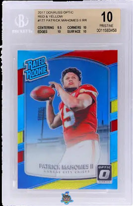 2017 Patrick Mahomes BGS 10 10 Donruss Optic Rookie Red and Yellow #177