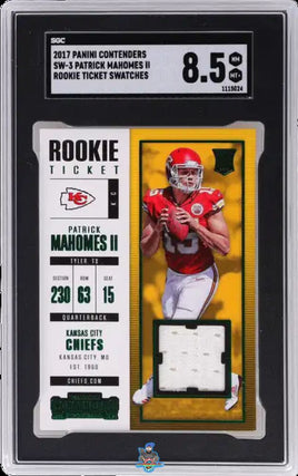 2017 Patrick Mahomes SGC 8.5 Contenders Vert Rookie Ticket Swatch #SW3