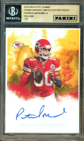 2018 Industry Summit Panini Origins Limited Edition Proof Patrick Mahomes Yellow 1 of 2 BGS Auth